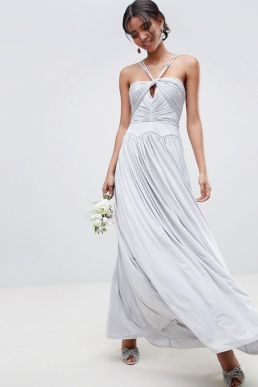ASOS DESIGN Bridesmaid Ruched Maxi Dress Silver