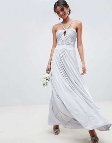 ASOS DESIGN Bridesmaid Ruched Maxi Dress Silver