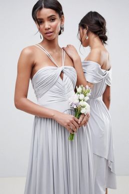ASOS DESIGN Bridesmaid Ruched Maxi Dress Silver