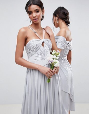 ASOS DESIGN Bridesmaid Ruched Maxi Dress Silver