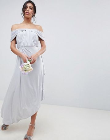 ASOS DESIGN Bridesmaid Ruched Knot Maxi Dress, Grey/Silver - Image 2