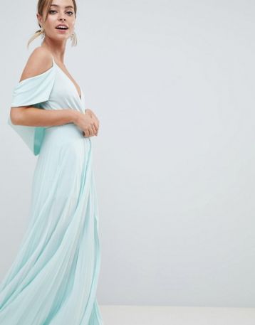 ASOS DESIGN Cold Shoulder Cowl Pleated Maxi Dress Mint