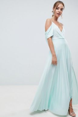 ASOS DESIGN Cold Shoulder Cowl Pleated Maxi Dress Mint
