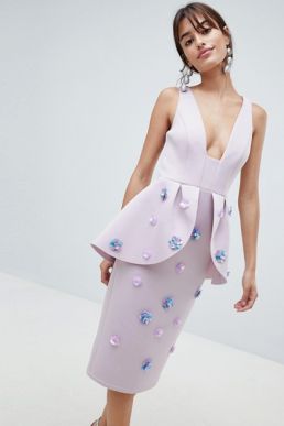 ASOS DESIGN Scuba Embellished Pencil Dress Lilac