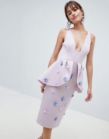 ASOS DESIGN Scuba Embellished Pencil Dress Lilac