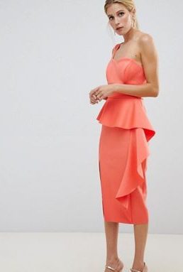 ASOS DESIGN Scuba One Shoulder midi Bodycon Dress Orange