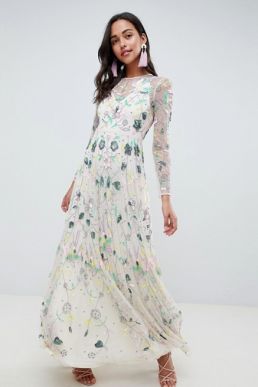 ASOS EDITION Delicate Floral Embellished Maxi Dress White Multi