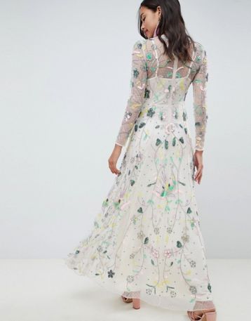 ASOS EDITION Delicate Floral Embellished Maxi Dress White Multi