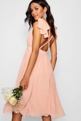 Boohoo Chiffon Pleated Midi Dress Pale Pink