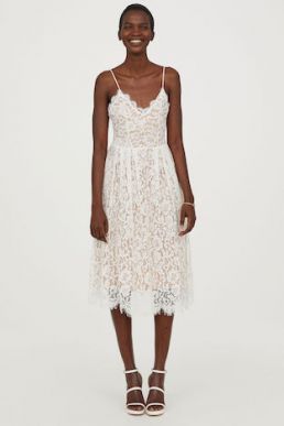 H&M Midi Lace Dress White Nude