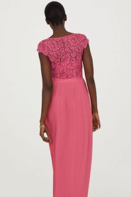 H&M Lace Pleated Maxi Bridesmaid Dress Pink