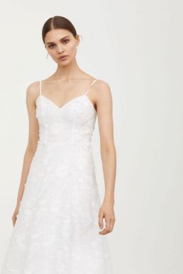 H&M Midi Dress With Embroidery White