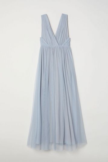H&M V-Neck Bridesmaid Mesh Maxi Dress Light Blue