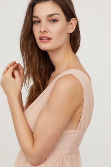 H&M V-Neck Bridesmaid Mesh Maxi Dress, Pink - Image 3