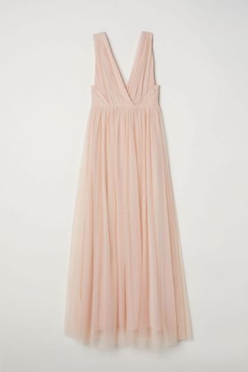 H&M V-Neck Bridesmaid Mesh Maxi Dress Powder Pink