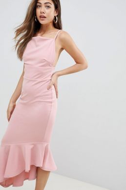 Missguided Scuba Crepe Strappy Maxi Dress Pale Pink