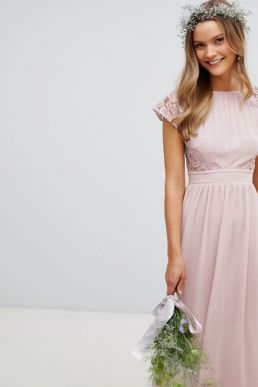 TFNC Maxi Bridesmaid Dress Scalloped Lace Pink Mink