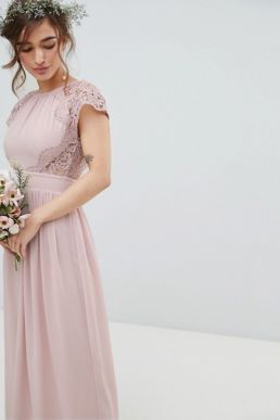 TFNC Maxi Bridesmaid Dress Scalloped Lace Pink Mink