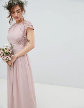 TFNC Maxi Bridesmaid Dress Scalloped Lace Pink Mink