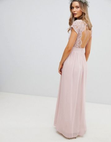 TFNC Maxi Bridesmaid Dress Scalloped Lace Pink Mink