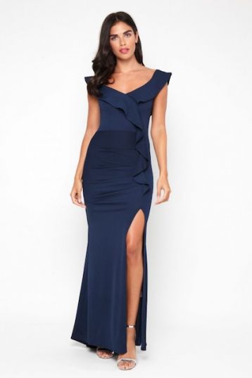 TFNC Zula Ruffle Maxi Dress Navy