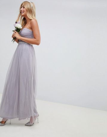 ASOS DESIGN Bridesmaid mesh embellished maxi dress Lilac