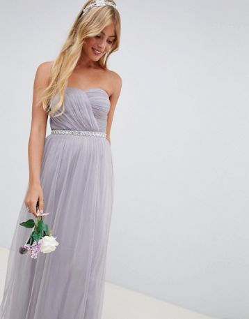 ASOS DESIGN Bridesmaid mesh embellished maxi dress Lilac