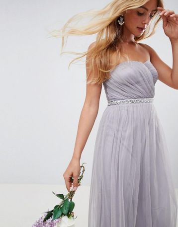 ASOS DESIGN Bridesmaid mesh embellished maxi dress Lilac