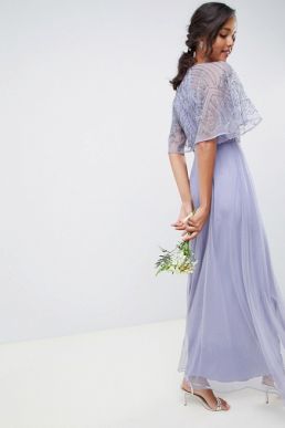ASOS DESIGN bridesmaid embellished angel sleeve maxi dress Lilac