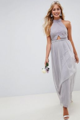 ASOS DESIGN Bridesmaid mesh embellished maxi dress Lilac