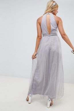 ASOS DESIGN Bridesmaid mesh embellished maxi dress Lilac