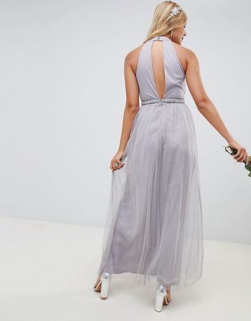 ASOS DESIGN Bridesmaid mesh embellished maxi dress Lilac