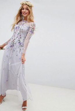 ASOS DESIGN Bridesmaid sleeve embroidered maxi dress Lilac Multi