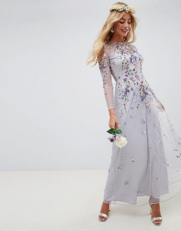 floral embroidered bridesmaid dress