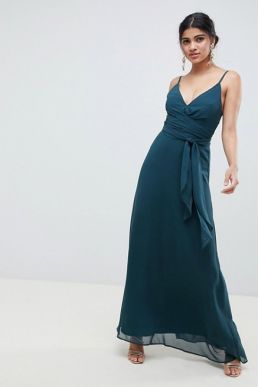 ASOS DESIGN cami wrap maxi dress with tie waist Forest Green