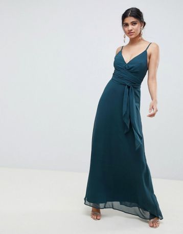 ASOS DESIGN cami wrap maxi dress with tie waist Forest Green