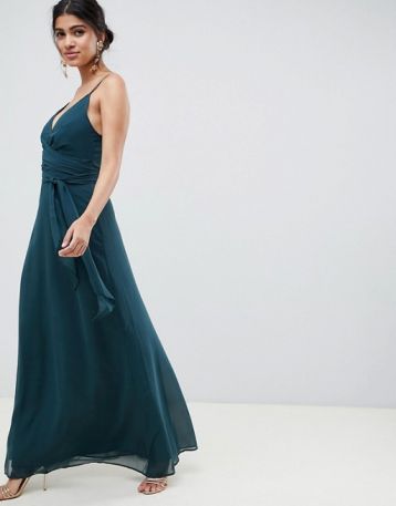 ASOS DESIGN cami wrap maxi dress with tie waist Forest Green