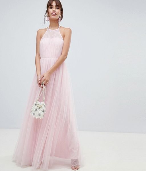 pink tulle maxi dress