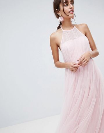 ASOS DESIGN Premium Halter Tulle Maxi Dress, Pink/Blush - Image 3
