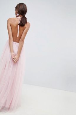 ASOS DESIGN Premium Halter Tulle Maxi Dress Pink Blush