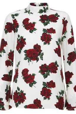 Hobbs Cora Sleeve Rose Print Blouse White Red