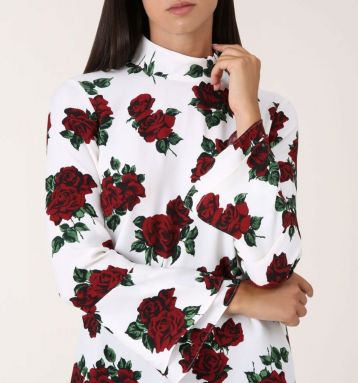 Hobbs Cora Sleeve Rose Print Blouse White Red