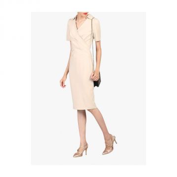 Jolie Moi Cross Front Dress Beige Nude