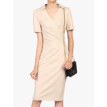 Jolie Moi Cross Front Dress Beige Nude