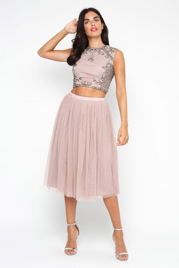 Lace Beads Noorie Mink Blush Crop Top myonewedding