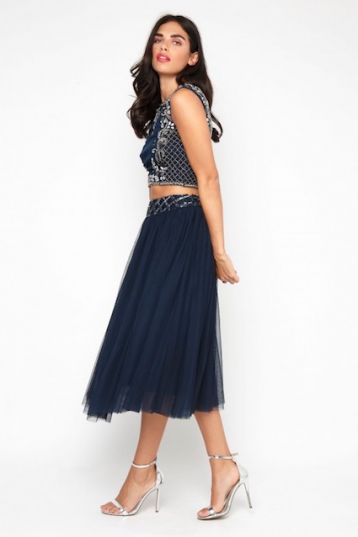 Lace & Beads Noorie Navy Crop Top