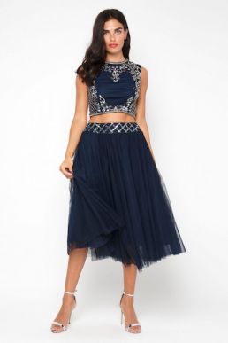 Lace & Beads Noorie Navy Crop Top