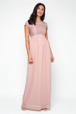 H&M Lace Pleated Maxi Bridesmaid Dress, Lilac/Pale Blue 