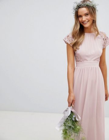 TFNC Maxi Bridesmaid Dress Scalloped Lace Open Back Pink