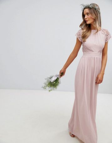 TFNC Maxi Bridesmaid Dress Scalloped Lace Open Back Pink